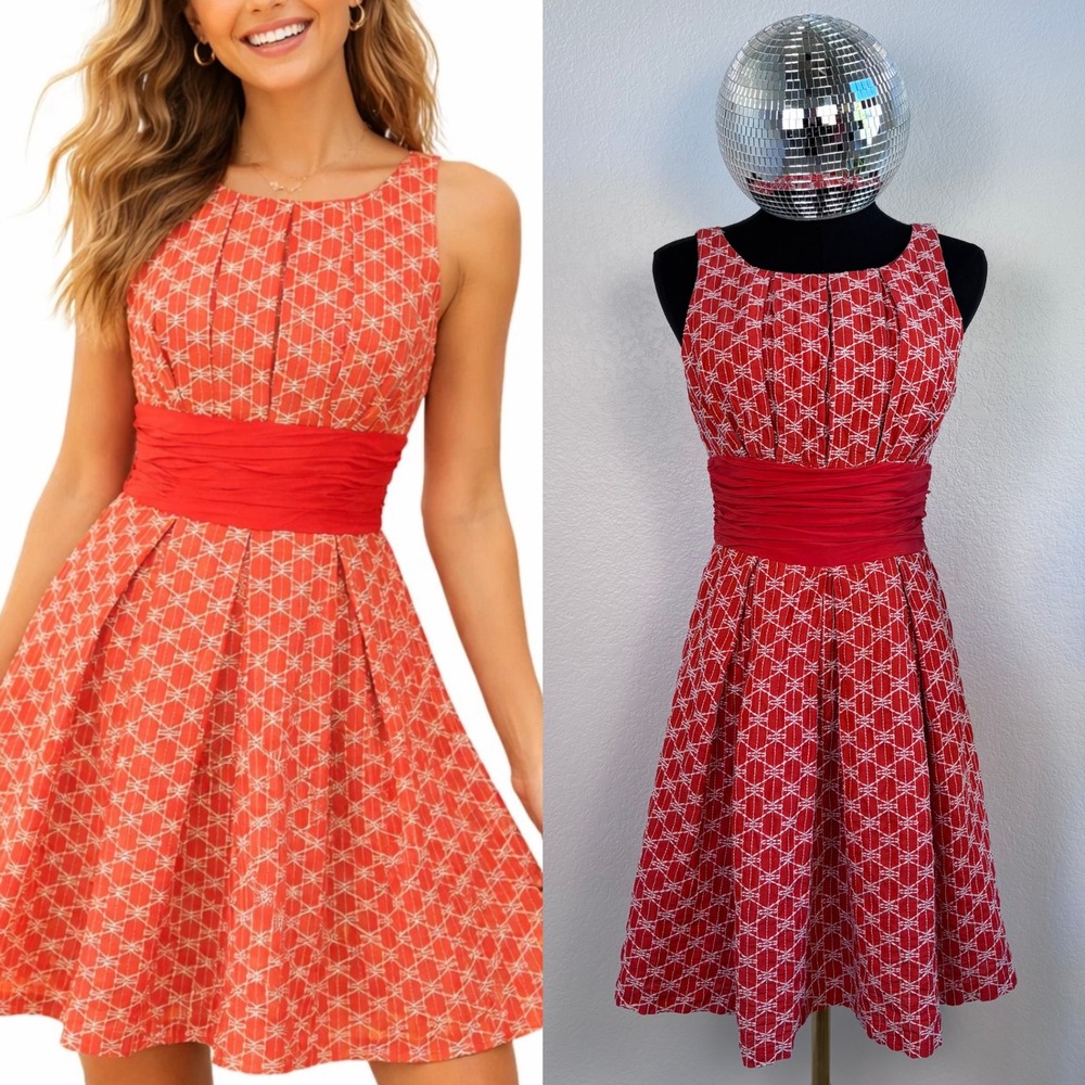 Frock by Tracy Reese Geometric Fit Flare Dress, Size 6 Red White, Y2K Millennial